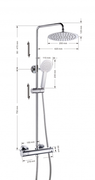 Conjunto Termostatico Danubio Medidas